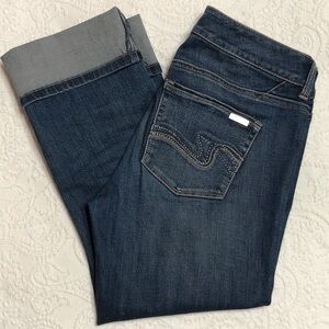 White House Black Market Size 2 Cropped Blue Ankle Jeans Embellished Pockets